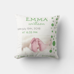 Coussin Statistiques de naissance bébé Cercles verts Photo