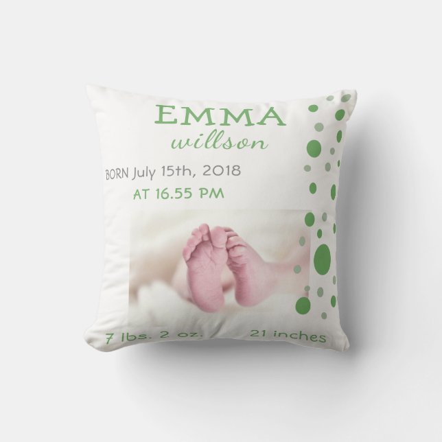 Coussin Statistiques de naissance bébé Cercles verts Photo (Recto)