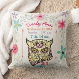 Coussin Statistiques de naissance Bébé Fille Créature de l
