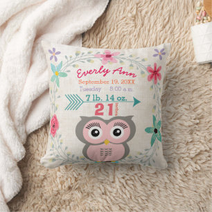 Coussin Statistiques de naissance Bébé Fille Créature de l