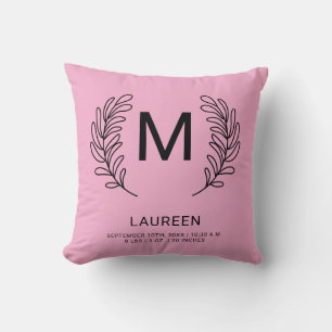 Coussin Statistiques de naissance bébé monogramme
