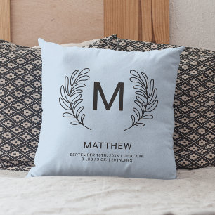 Coussin Statistiques de naissance bébé nouveau-né à monogr