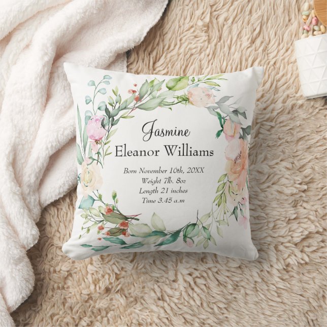 Coussin Statistiques de naissance de bébé à guirlande flor (Couverture)