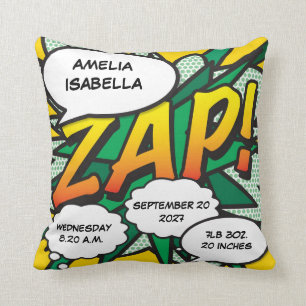 Coussin Statistiques de naissance de bébé Bande dessinée P