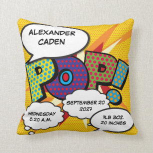 Coussin Statistiques de naissance de bébé Bande dessinée P
