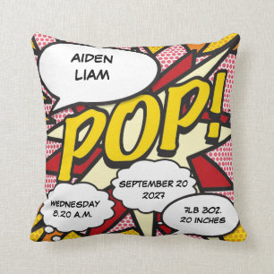 Coussin Statistiques de naissance de bébé Bande dessinée P