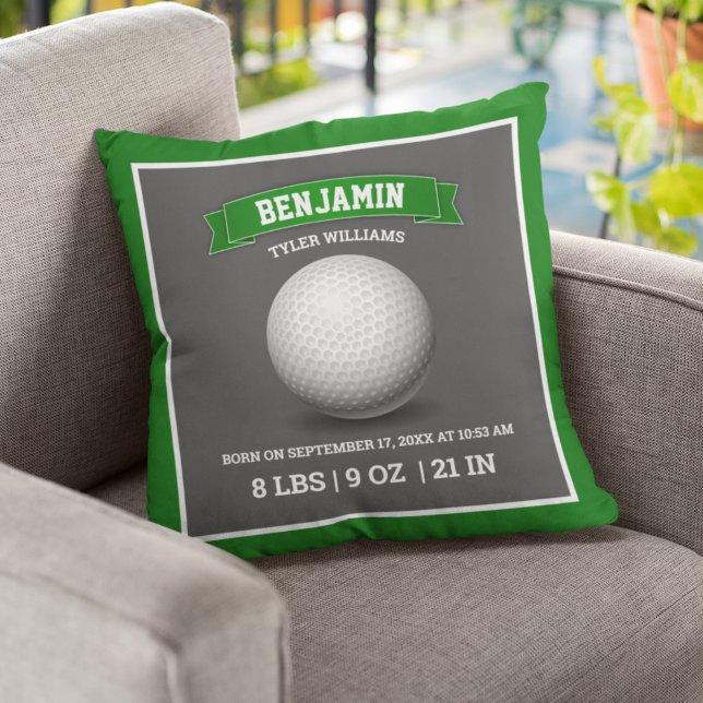Coussin Statistiques de naissance de bébé de balle de golf (Créateur téléchargé)