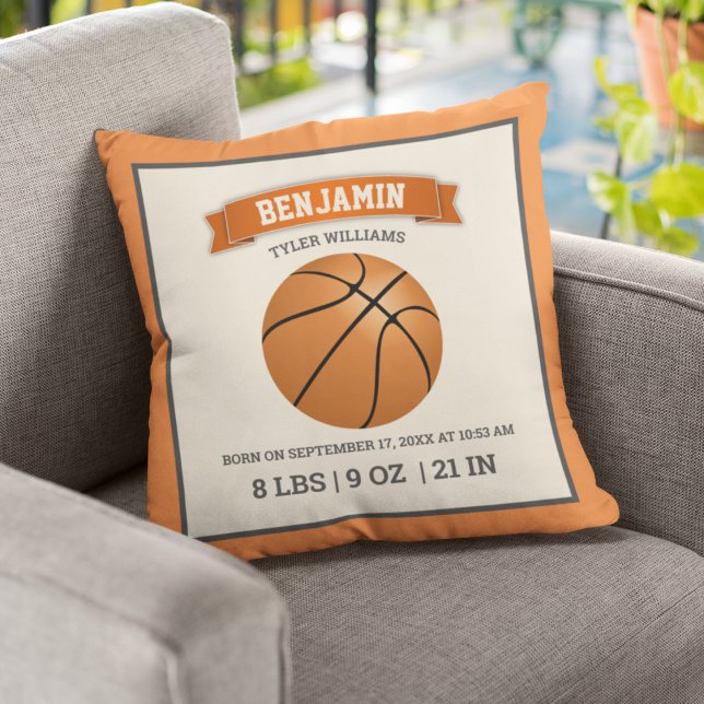 Coussin Statistiques de naissance de bébé de basket-ball m (Créateur téléchargé)