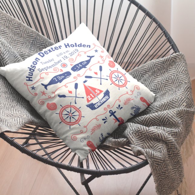 Coussin Statistiques de naissance de bébé garçon de la mar (Créateur téléchargé)