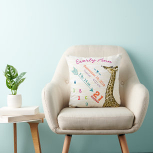 Coussin Statistiques de naissance de bébé Girafeau mignon