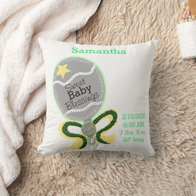 Coussin Statistiques de naissance de bébé hochet jaune ver (Couverture)