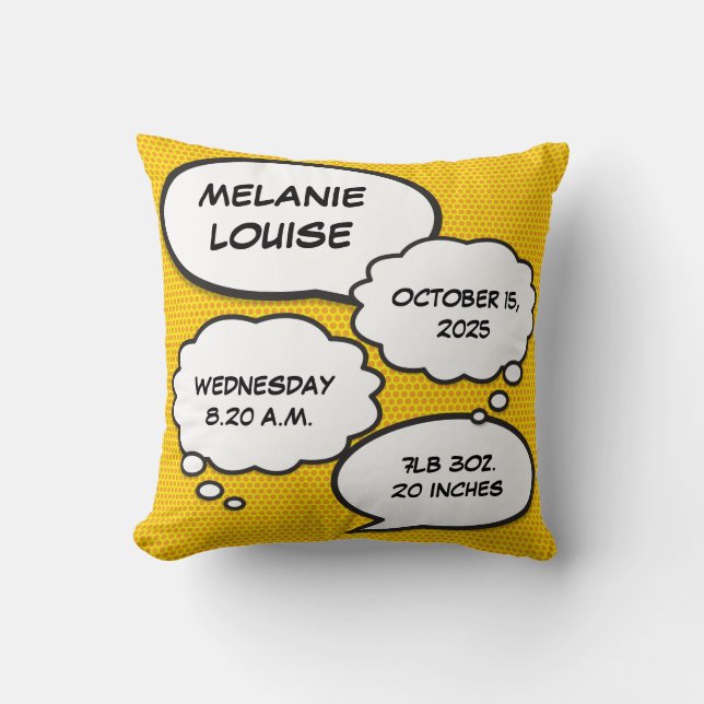 Coussin Statistiques de naissance de bébé Livre de bande d (Recto)