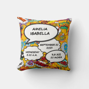 Coussin Statistiques de naissance de bébé Livre de bande d