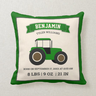 Coussin Statistiques de naissance de bébé tracteur de ferm