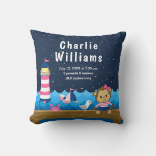 Coussin Statistiques de naissance de la marine rose de sin