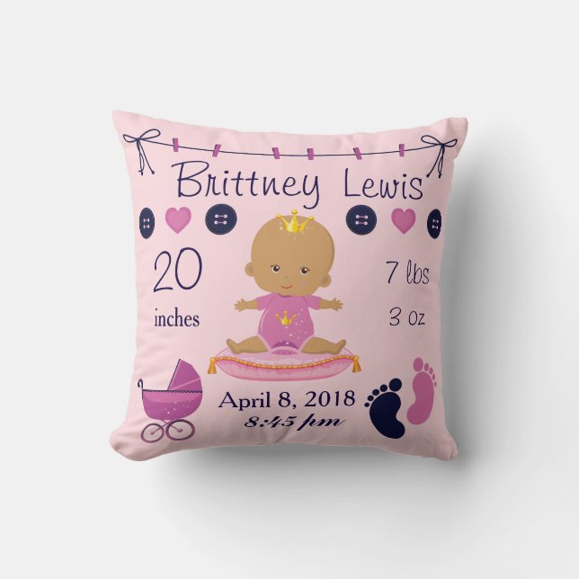 Coussin Statistiques de naissance de la nurserie de prince (Recto)