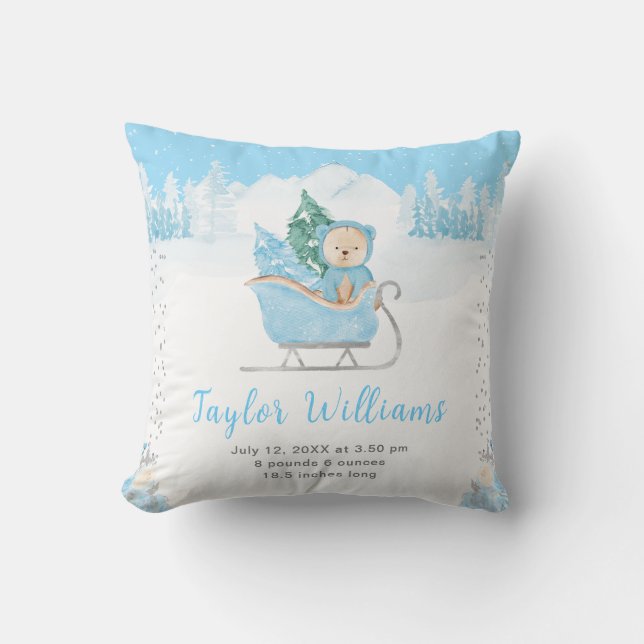 Coussin Statistiques de naissance de Luge Bleue d'Ours d'H (Recto)