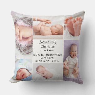 Coussin Statistiques de naissance de nouveau-né et plaque