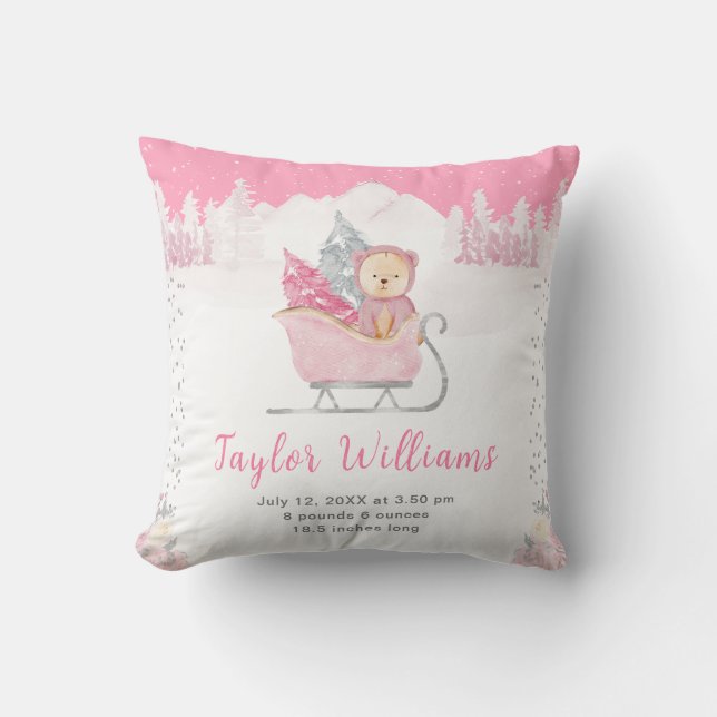 Coussin Statistiques de naissance de Winter Bear Rose Slei (Recto)
