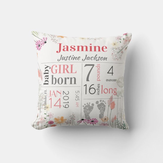 Coussin Statistiques de naissance des bébés Pink and Peach (Recto)