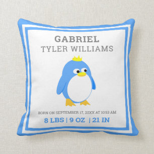 Coussin Statistiques de naissance d'un bébé garçon manchot