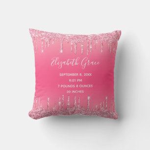 Coussin Statistiques de naissance Fille bébé tendance pail