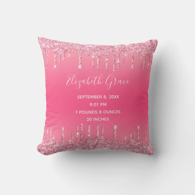 Coussin Statistiques de naissance Fille bébé tendance pail (Recto)