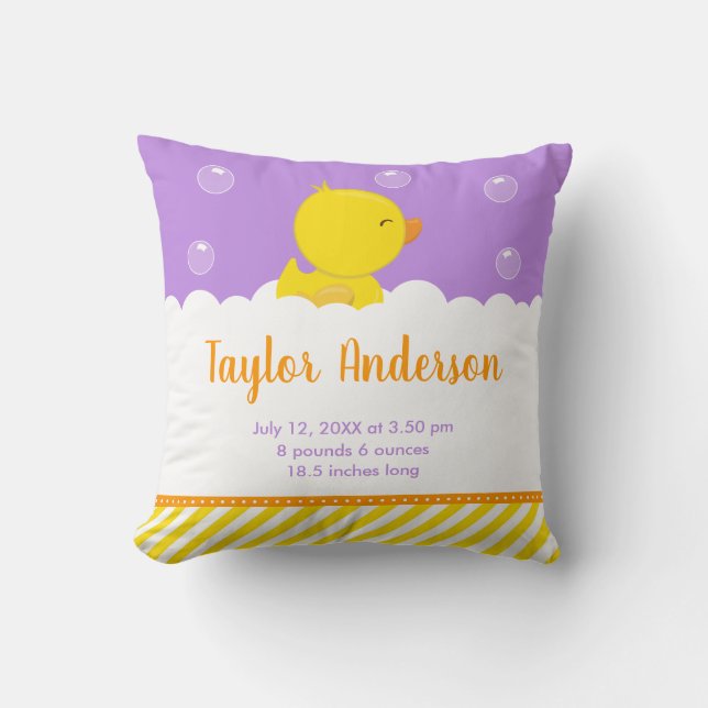 Coussin Statistiques de naissance jaune et violet Rubber D (Recto)