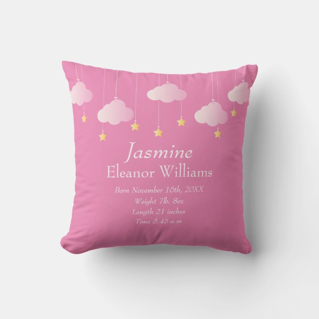 Coussin Statistiques de naissance Nuages et Étoiles Person (Recto)