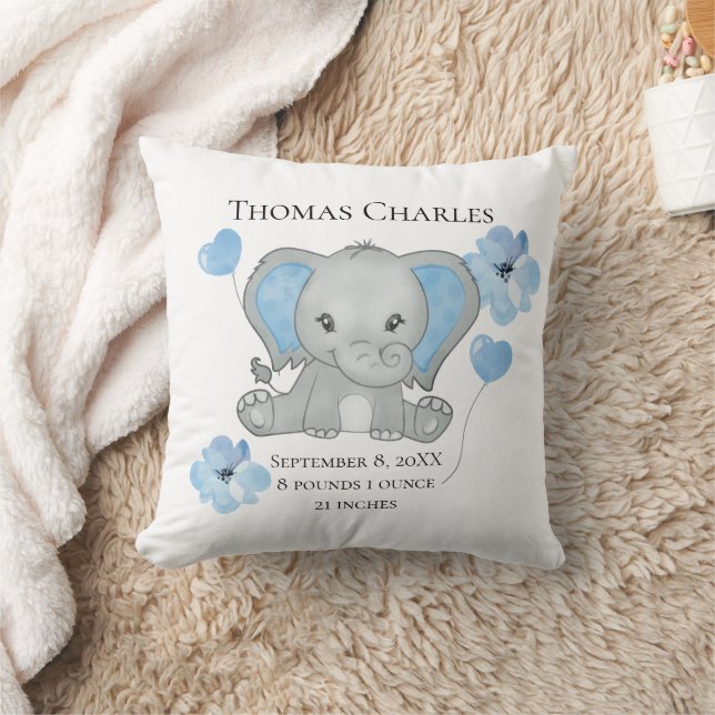 Coussin Statistiques de naissance personnalisées Bébé Élép (Couverture)