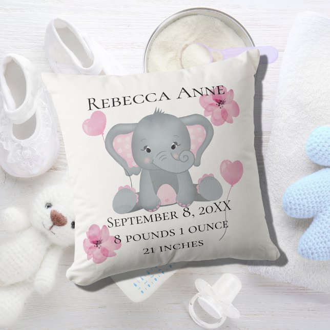 Coussin Statistiques de naissance personnalisées Bébé Élép (Créateur téléchargé)