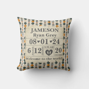 Coussin Statistiques de naissance personnalisées Boho