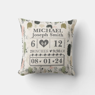 Coussin Statistiques de naissance personnalisées Boho