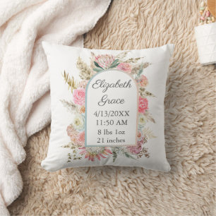 Coussin Statistiques de naissance personnalisées Fleurs ro