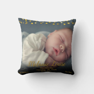 Coussin Statistiques de naissance Photo personnalisée Cœur