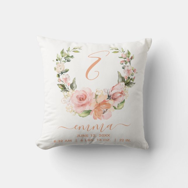 Coussin Statistiques de naissance rustiques Pêcher Corail  (Recto)