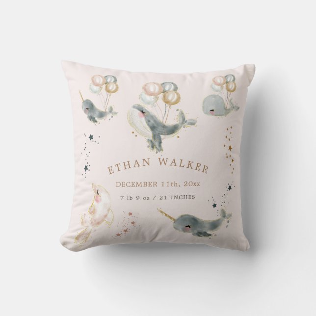 Coussin statistiques magiques de naissance des baleines (Recto)