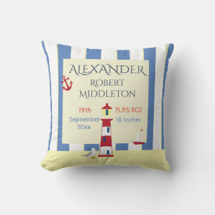 Coussin Statistiques Nautiques Bébé Garçon Bleu Stripes