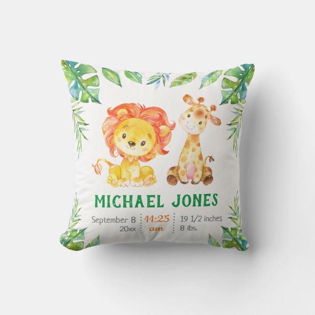 Coussin Statistiques personnalisées de bébé garçon Vert Sa (Recto)