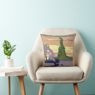 Coussin Statue de la Liberté à New York, Voyage Vintage