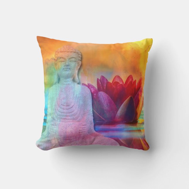 Coussin Statue du Bouddha et Lotus dans l'eau (Recto)