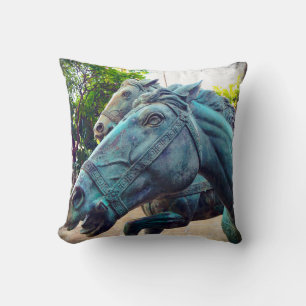 Coussin Statue du Cheval Turquoise Photo Antique Asiatique