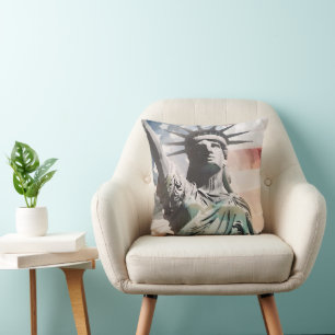 Coussin Statue patriotique de la Liberté et drapeau améric
