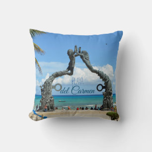 Coussin Statue Playa del Carmen Océan Paysage Souvenir