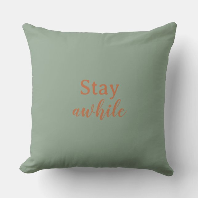 Coussin Stay Awhile Sage Warm Sand Terracotta Typography (Recto)