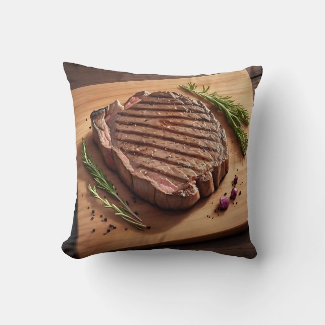 Coussin Steak de Ribeye grillé au romarin (Recto)