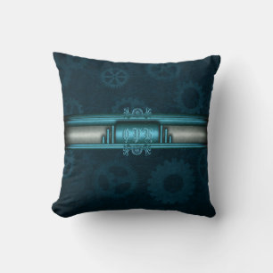 Coussin Steampunk, bleu glacé sur les geers turquoises ave