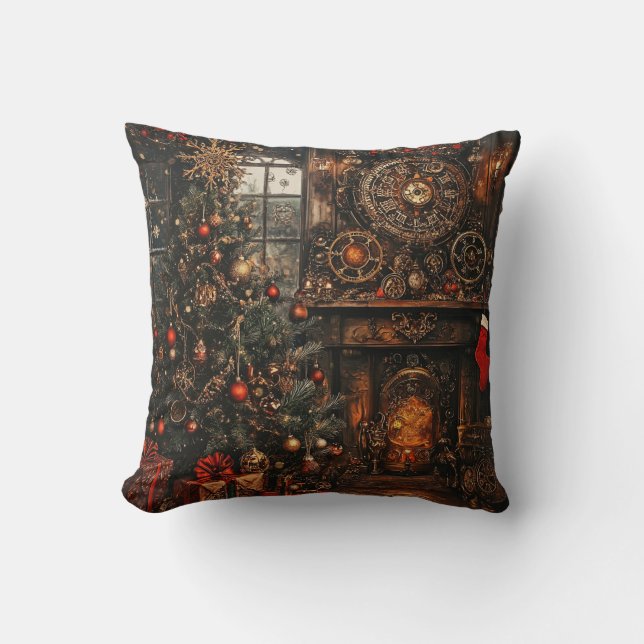 Coussin Steampunk Christmas Throw Pillow (Recto)