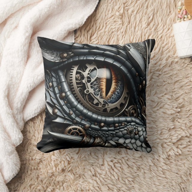 Coussin Steampunk Dragon Eye Closeup Ai Art (Couverture)