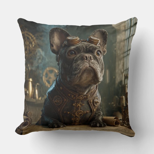 Coussin Steampunk Frenchie (Edition 1) - Throw Pillow (Recto)